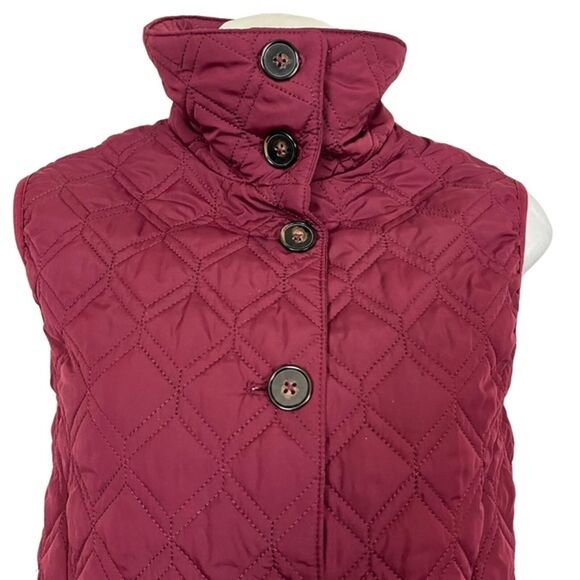 Lands End Women's Quilted Cranberry Red Puffer Vest Jacket Button Down sz XS 2-4 - Picture 2 of 16